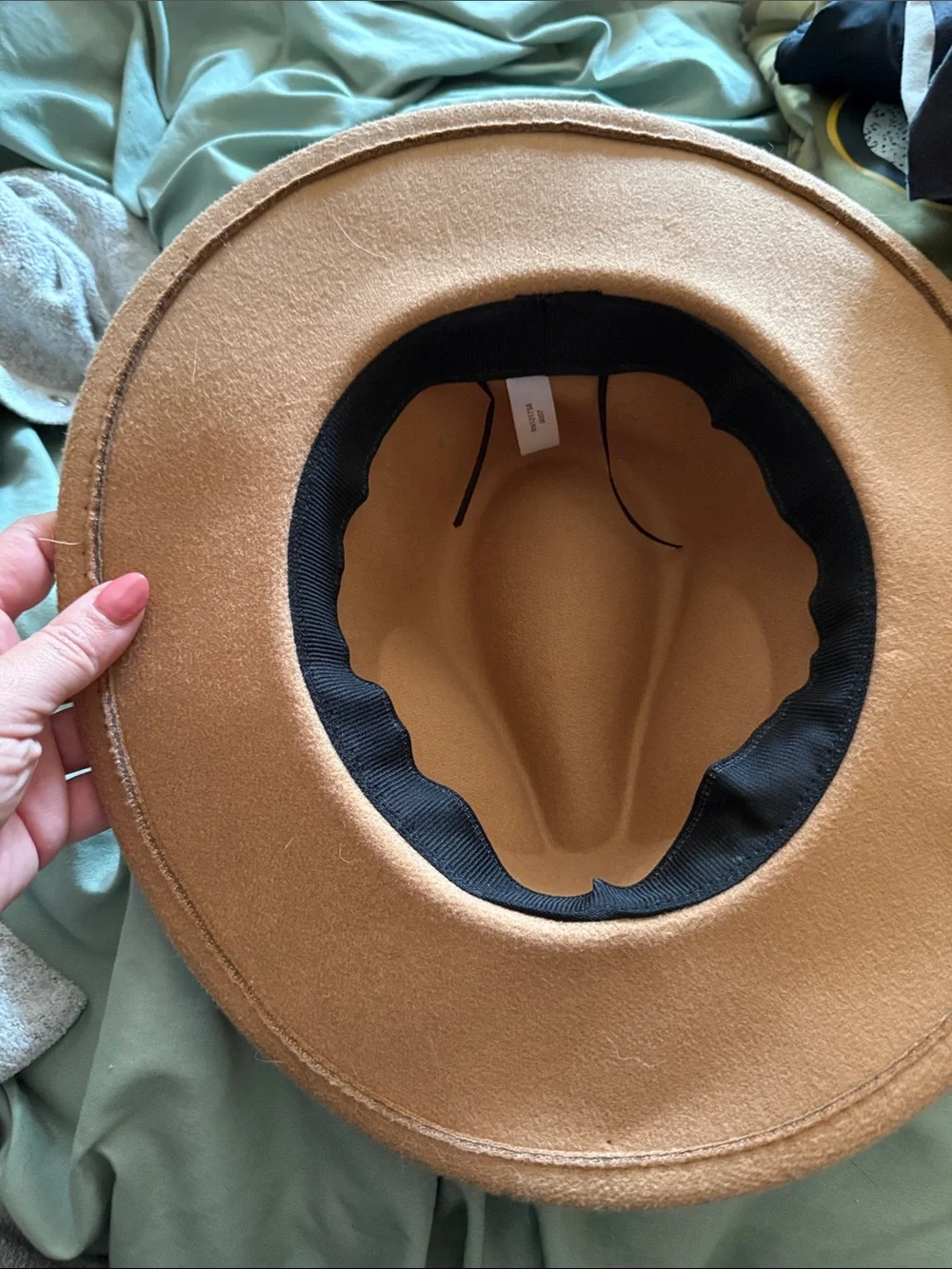 Women's Tan Felt Fedora with Leopard Accent